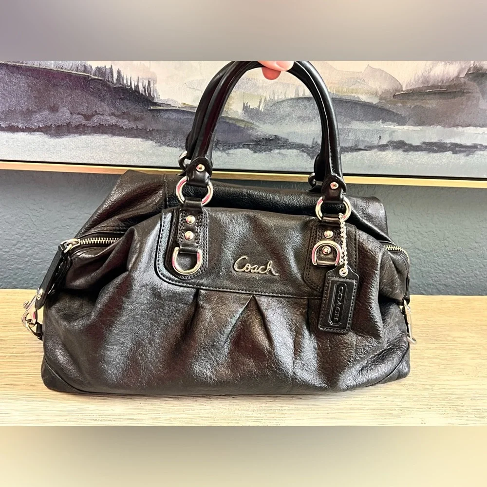 Coach Shiny Black Leather Satchel - Picture 2 of 10